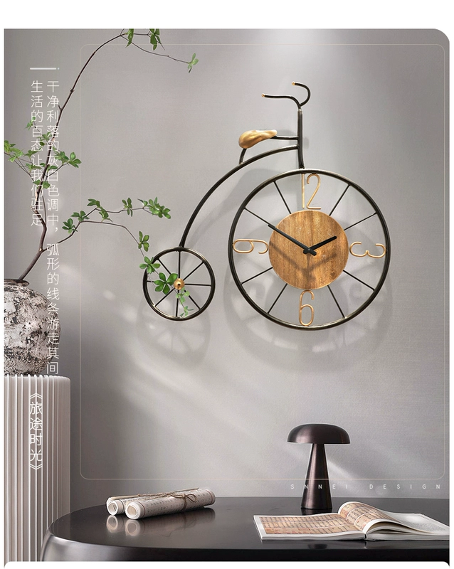 Nhật Bản wabi-sabi phong cách retro đồng hồ sáng tạo đồng hồ treo tường nền phòng khách tường thời trang xe đạp trang trí nội thất đồng hồ nghệ thuật