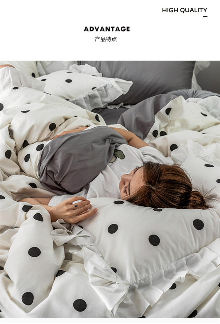 Giường ngủ Bắc Âu bốn mảnh in gió đen và trắng công chúa kiểu váy cotton bốn mùa phổ giường - Bộ đồ giường bốn mảnh chăn ga gối forever
