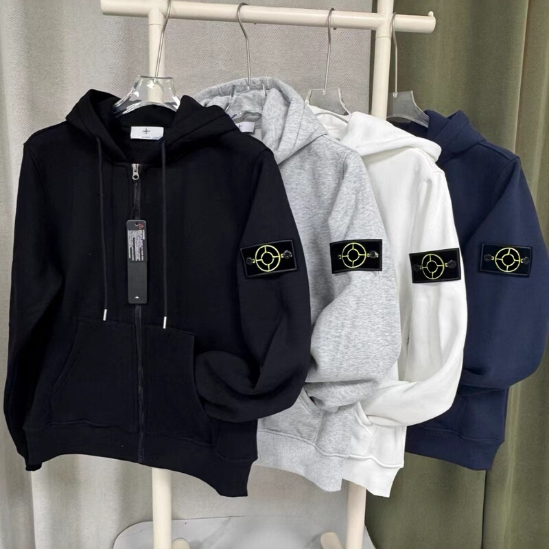 Cross-Border Classic Solid Color Sweatshirt Basic Style Zipper Hooded Patch Fleece-Lined Unisex Long-Sleeve Jacket