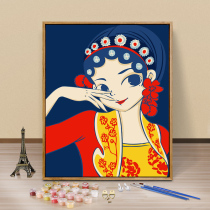 diy digital oil painting national tide figures fill drawing hand graffiti oil color painting Peking Opera girls living room decoration painting