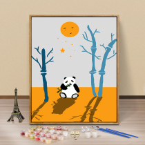 Drawing Diy Oil Color Children Painting Simple Hand Graffiti Painting Cartoon Panda Digital Painting Living Room Decoration Hanging Painting