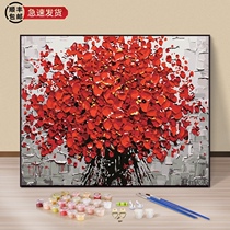 diy digital oil painting Hand-painted hand coloring Digital oil painting Living room landscape flower decoration painting red fire