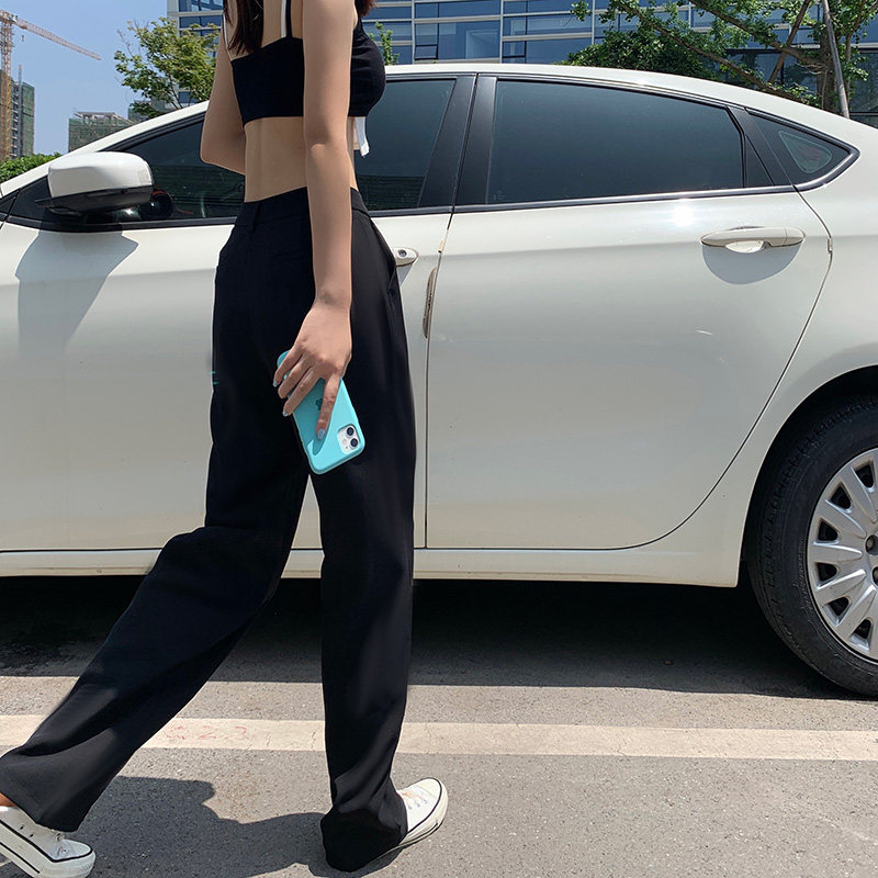 Summer women's narrow version wide-leg pants high waist loose pants chiffon straight pants thin section women's summer slim suit pants