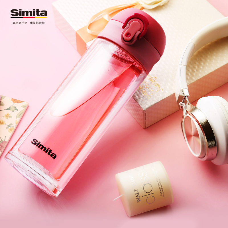 Schmidt bouncing cover glass net red female super cute portable water cup double-layer drinking cup girl heart