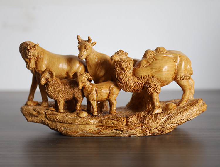 Mongolian handicraft resin ornament wood color five animal ornament ornaments Inner Mongolia tourism souvenirs