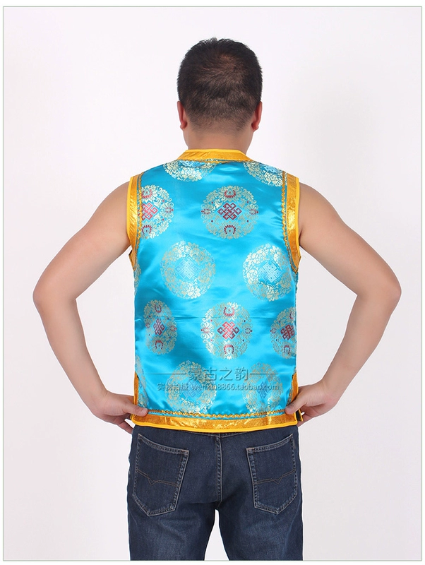 Áo vest nam Mông Cổ áo choàng Mông Cổ trang phục thiểu số trang phục múa quốc gia trang phục đá quý màu xanh