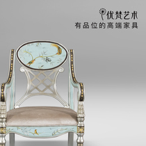 Youfan art painting neoclassical solid wood foot sofa chair retro high single seat blue leisure chair Y11