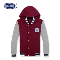 (Lan Shi) Red and gray color matching hooded sportswear College mens and womens sports leisure clothes