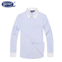 (Lan Shi)Gentleman white decorative collar blue strip shirt College formal long sleeve shirt 10236F2D3