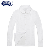 (Lan Shi) College girls white round neck lace trim long sleeve shirt breathable sweat absorption C8101 British