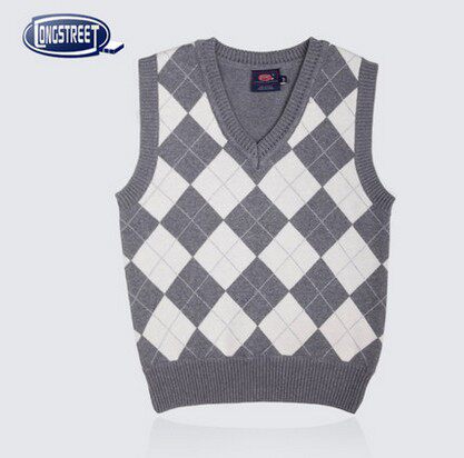 (Lan Shi) British children's autumn wear new gray and white small diamond knitted vest B-9003-B