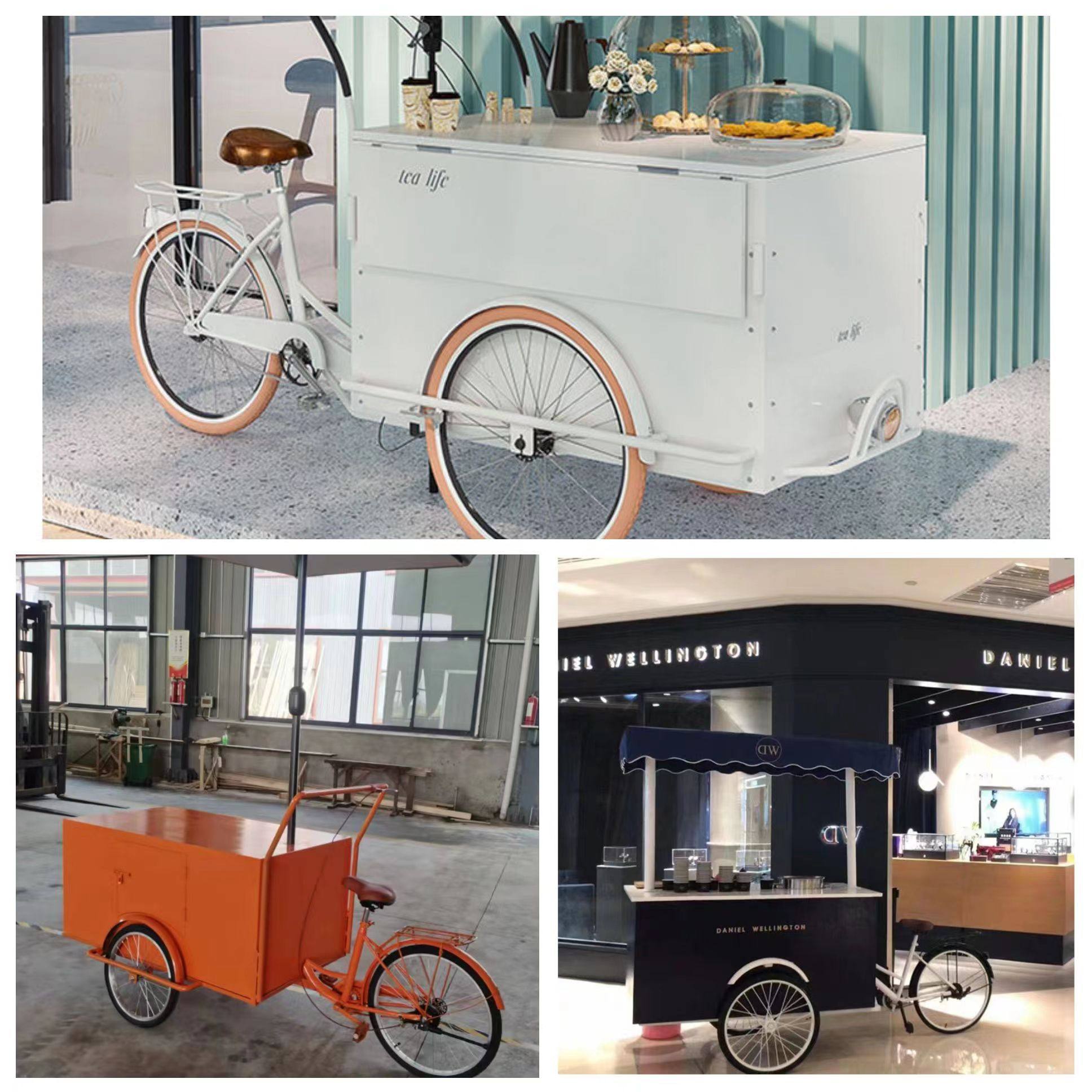 Customized outdoor mobile vending vehicle mobile stall tricycle reverse riding donkey dining car shopping mall cotton candy snack float