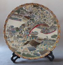 Antique collection Ceramics Qingming Shanghe map plate decoration Free shelf Home decoration diameter 25 cm