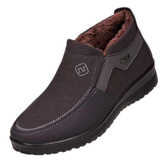 Old Beijing cloth shoes for men in winter for middle-aged and elderly fathers, thickened with velvet, warm and non-slip, large cotton shoes for the elderly and old men
