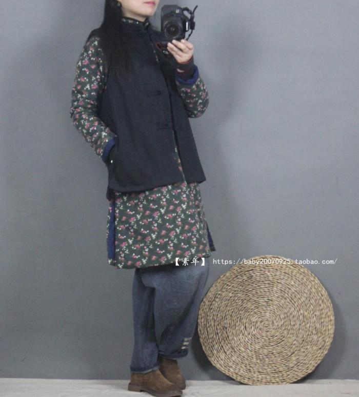 Mùa đông trên cổ áo mới đứng swash khắc khóa đầu ngã ba phong cách dân tộc hoài cổ áo choàng cotton của phụ nữ áo khoác kaki nam lót lông cừu