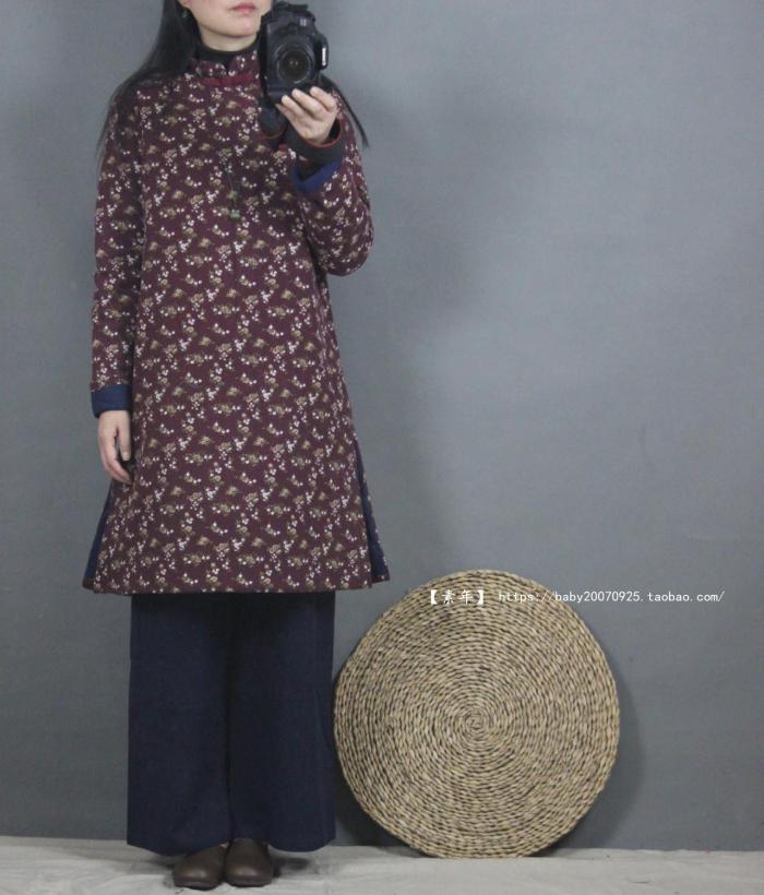Mùa đông trên cổ áo mới đứng swash khắc khóa đầu ngã ba phong cách dân tộc hoài cổ áo choàng cotton của phụ nữ áo khoác kaki nam lót lông cừu