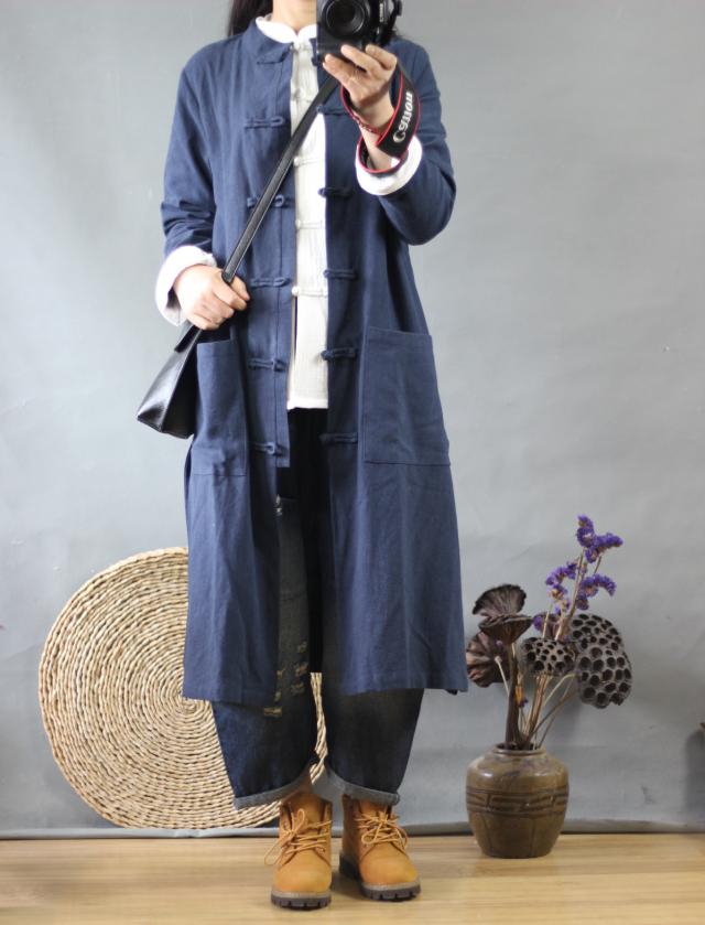 Chất liệu cotton và vải lanh của phụ nữ nghệ thuật nguyên bản Phong cách Trung Quốc khóa cổ điển dân tộc phong cách áo dài Zen Zen áo gió dài shop đồ nữ