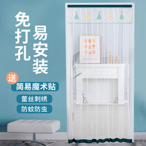 Summer mosquito-proof door curtain single-yarn lace embroidery free of punching magic sticker self-upholstered partition curtain kitchen bedroom home