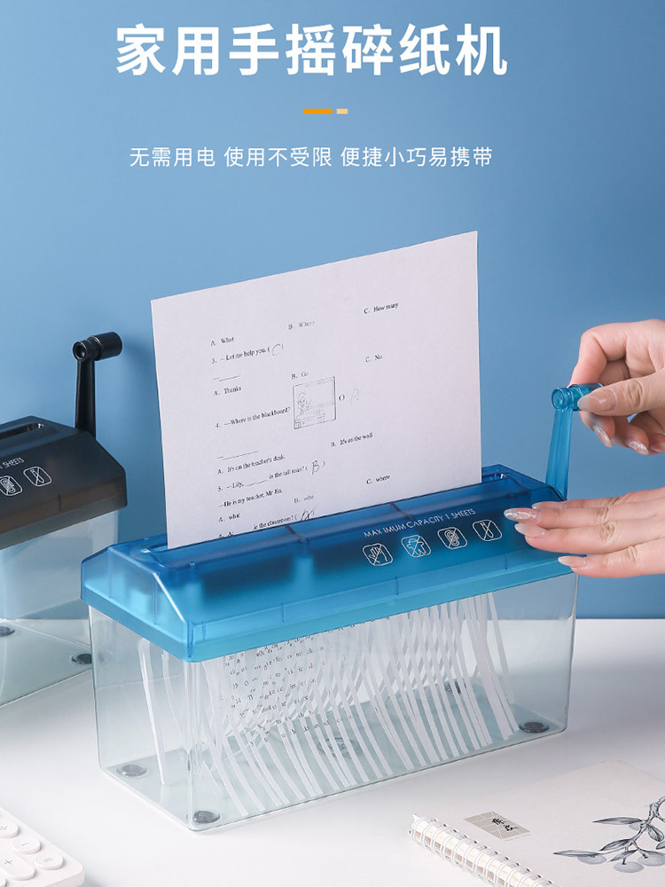 A4 Large Manual Paper Shredder for Home Use, Hand-Cranked, Silent, Portable, Desktop, Small Office Document Shredder, Strip Shredding, Confidential