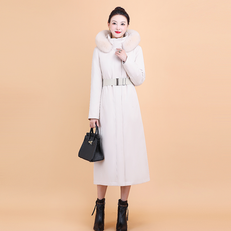 Long Parka down Jacket for Women with Detachable 90% White Goose down Lining, 2025 Winter New Style, Over-The-Knee Coat with Fox Fur Collar