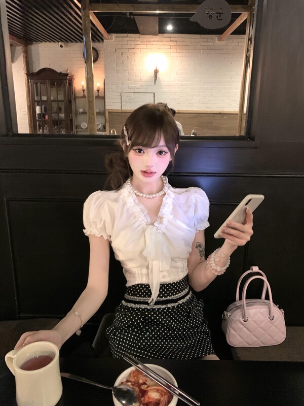 25/Ss Notepad, Lace-Trimmed White Shirt, Lace-Trimmed Tencel Cotton White Straight-Leg Pants for Summer