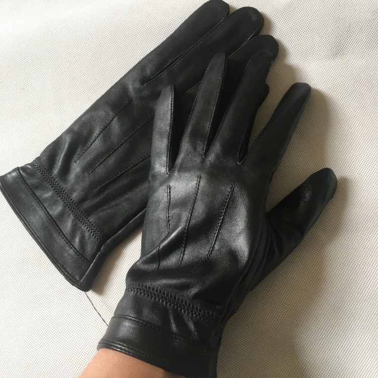 Leather gloves men's winter cold and warm sheepskin gloves plus fleece thick men's thin cycling leather gloves