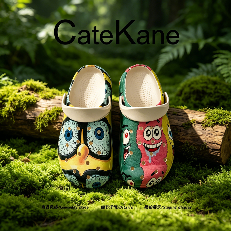 【Cartoon Escape】Catekane2026 Summer Cute Graffiti Clog Shoes Couple Soft Sole Closed-Toe Slippers for Men and Women