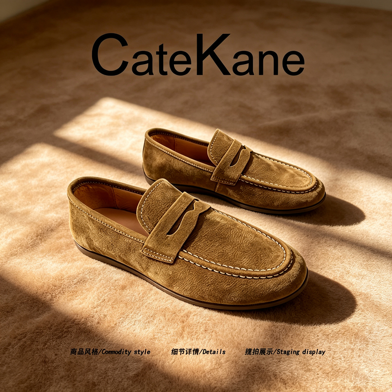 [High-End Texture] Catekane2026 Autumn Old Money Style Genuine Leather Loafers Men's Slip-On Commuter Shoes