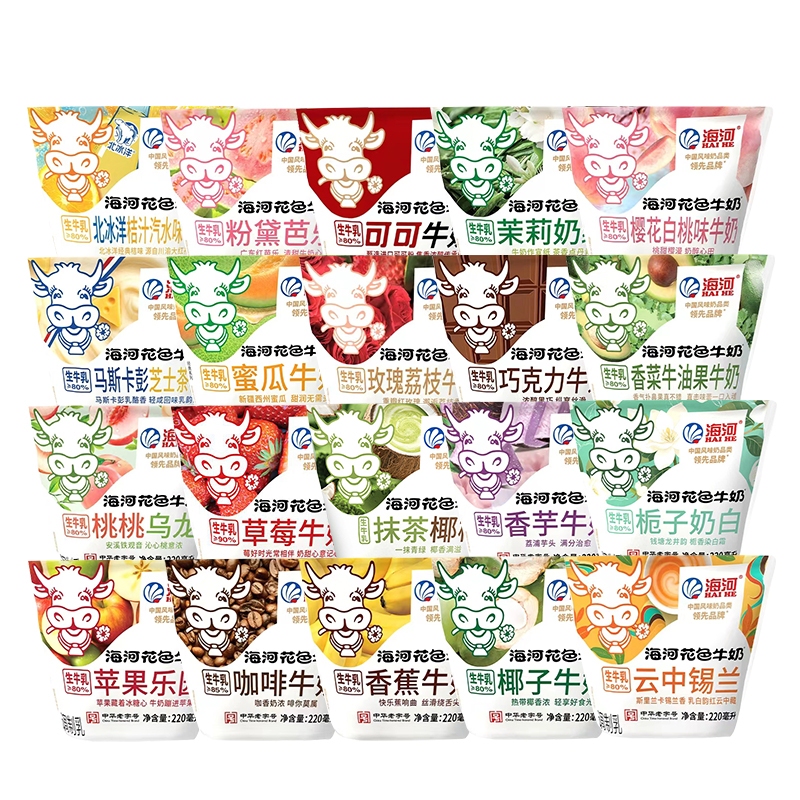 Tianjin Haihe Flavored Milk with Cocoa, Chocolate, Strawberry, Coffee, Banana, Lychee, Coconut, and Coriander Breakfast Milk