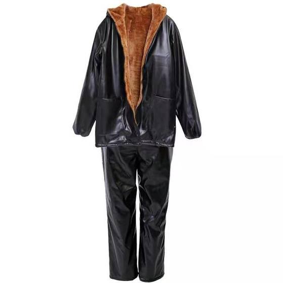 Leather pants for men 2021 new leather jacket and leather pants suit men's leather pants plus velvet thickened waterproof and oil-proof overalls loose