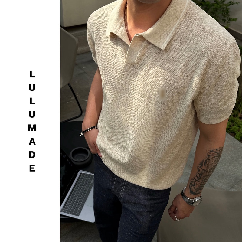 Lulumade【Little Horse 1590 Edition】Linen Blend Old Money Style Casual Knit Seagull Collar Polo Shirt for Men