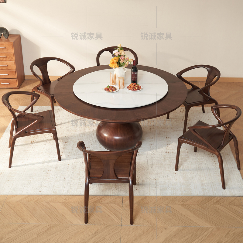 Rotating and Transformable Round Dining Table with Turntable, Teardrop-Shaped Solid Wood Rock Slab Dining Table, Extendable and Adjustable in Size, Suitable for Home Use