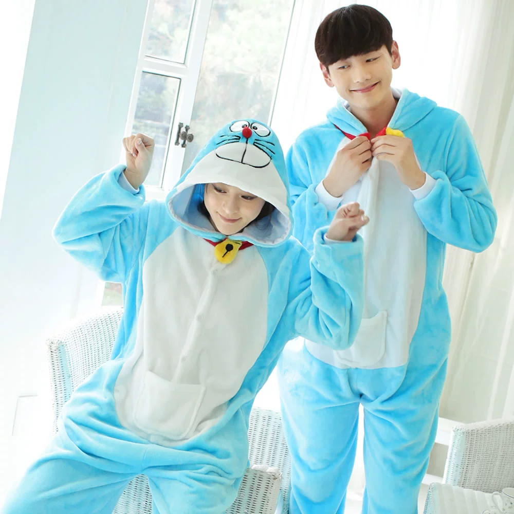 Flannel phim hoạt hình một bộ đồ ngủ nữ mùa thu cặp đôi san hô lông cừu dày nam dài tay khủng long động vật dịch vụ nhà mùa đông