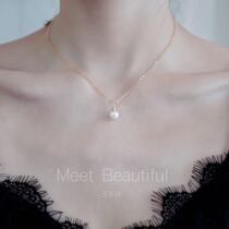 Small bulb natural freshwater pearl necklace single Aurora 14K gold does not fade versatile simple choker