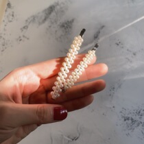 Hand-woven freshwater pearl hairclip retro one-word clip simple Joker hair accessories headwear female pearly peels Korean version