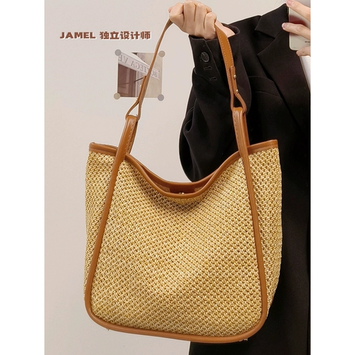 Универсальная летняя брендовая соломенная плетеная вместительная и большая пляжная сумка на одно плечо