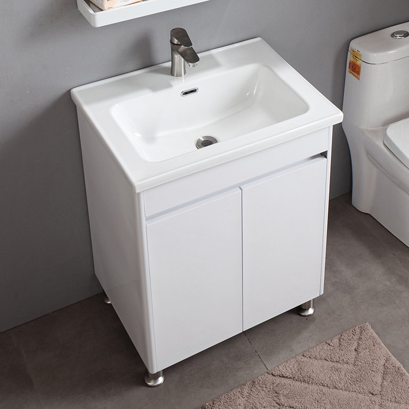 Simple Pure White Integrated 50/60 Stainless Steel Floor-Standing Bathroom Cabinet Combination with Washbasin and Vanity
