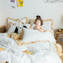 Gentle Han style cream white rabbit velvet four-piece girl heart thickened coral velvet autumn and winter warm bedding bed hats