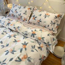 Peach Gas Excellent INS Wind Pure Cotton Four - piece Set Fruit Printing All - cotton Double is set with a combing cotton - skin bed
