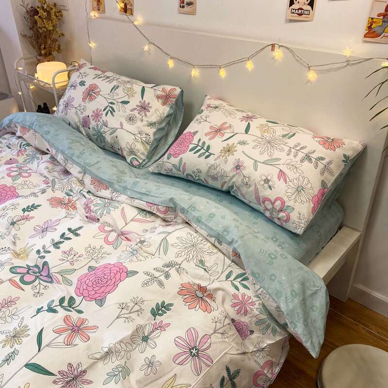 Yang Chun March American Athletics Garden Great Flowers Pure Cotton Four Pieces Fresh Bed Goods Double Quilt Cover 1 5m Bed Bamboo Hat