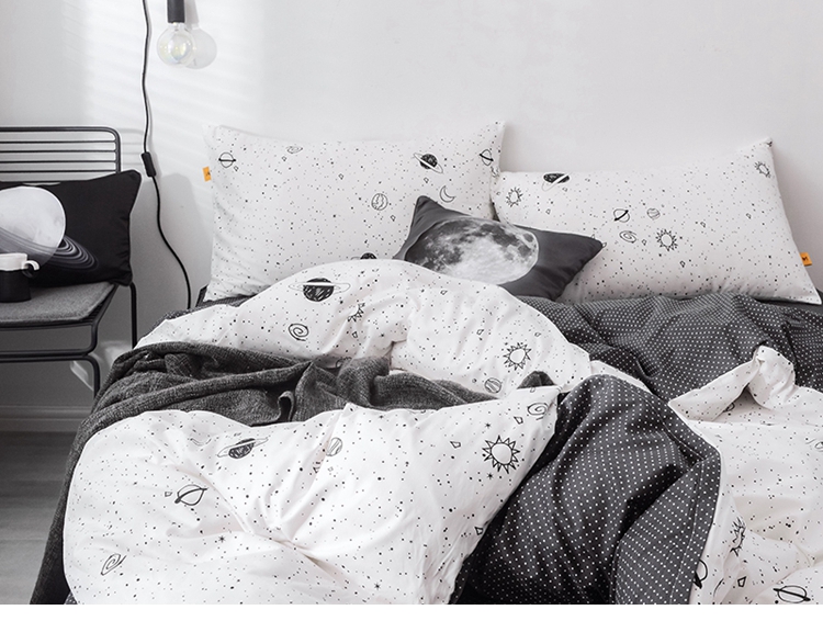 Stray phá bóng hành tinh vũ trụ trên bầu trời đen bông giường denim bông chăn mô hình Double bed Mikasa - Bộ đồ giường bốn mảnh chăn ga gối đệm khách sạn