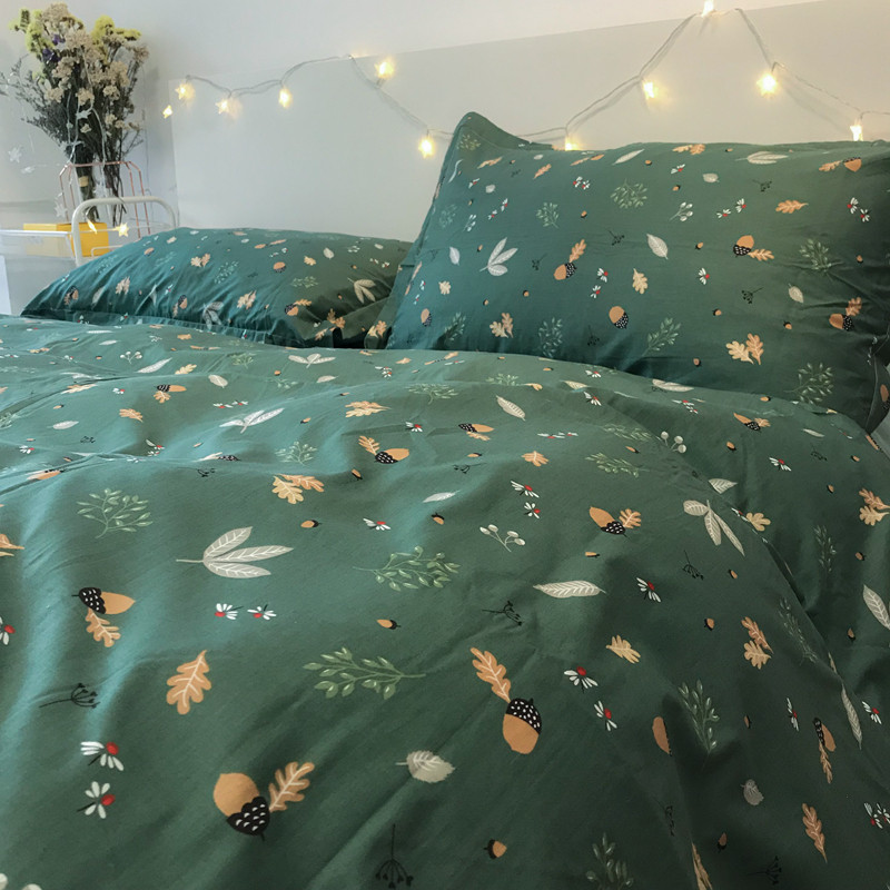 The Wizard of Oz American cotton four-piece set Antique dark green fresh small floral quilt cover double 2x2 3m