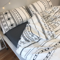 BOBO Bohemian free romantic cotton four-piece set black and white striped cotton quilt cover Bedding fitted sheet