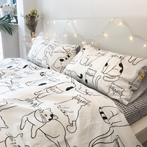 All kinds of meow My cat suction cat control cotton four-piece set Fat Meow Meow cotton cat fun cartoon bedding Fitted sheet