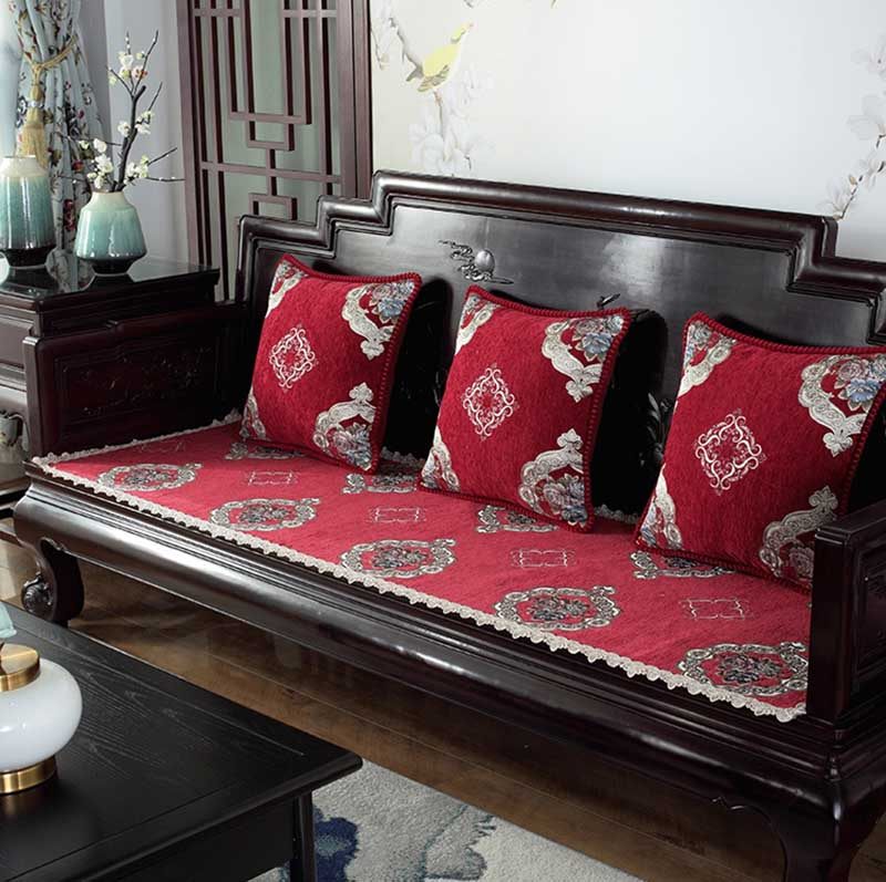 Mahogany sofa cushion chenille four seasons universal solid wood sofa cushion Chinese arhat bed thickened non-slip cover custom