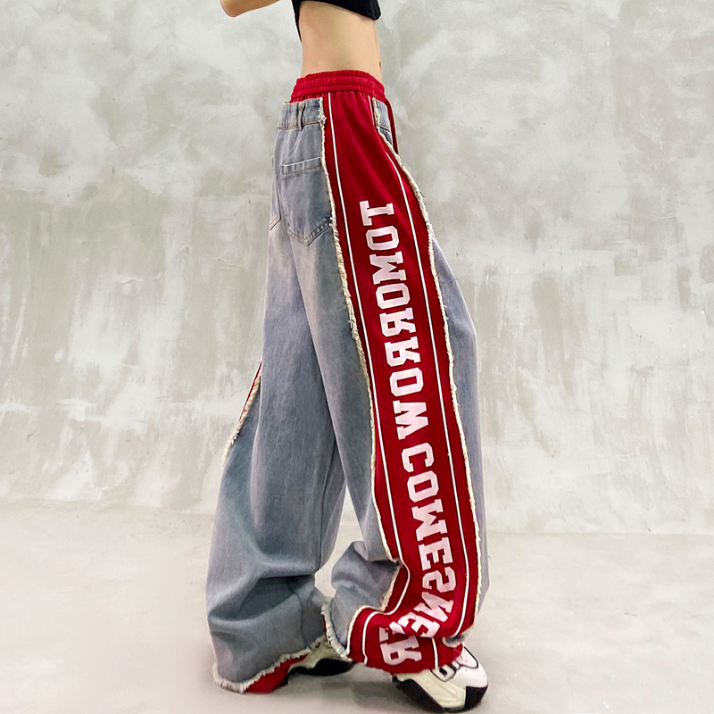 Trendy Brand Heavy-Duty Patchwork Letter Print Casual Jeans for Women, New Autumn High-Waisted Loose Slimming Versatile Wide-Leg Pants Trendy Brand Heavy-Duty Patchwork Letter Print Casual Jeans for Women, New Autumn High-Waisted Loose Slimming Versatile Wide-Leg Pants