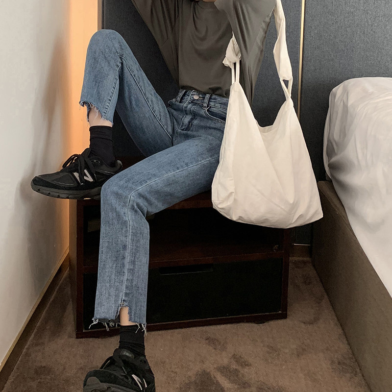 Racing Small Sloth Spring 90% Jeans Female Straight Barrel 100 Hitch Slim High Waist Smoke Pipe Pants and Damp Design Sensation