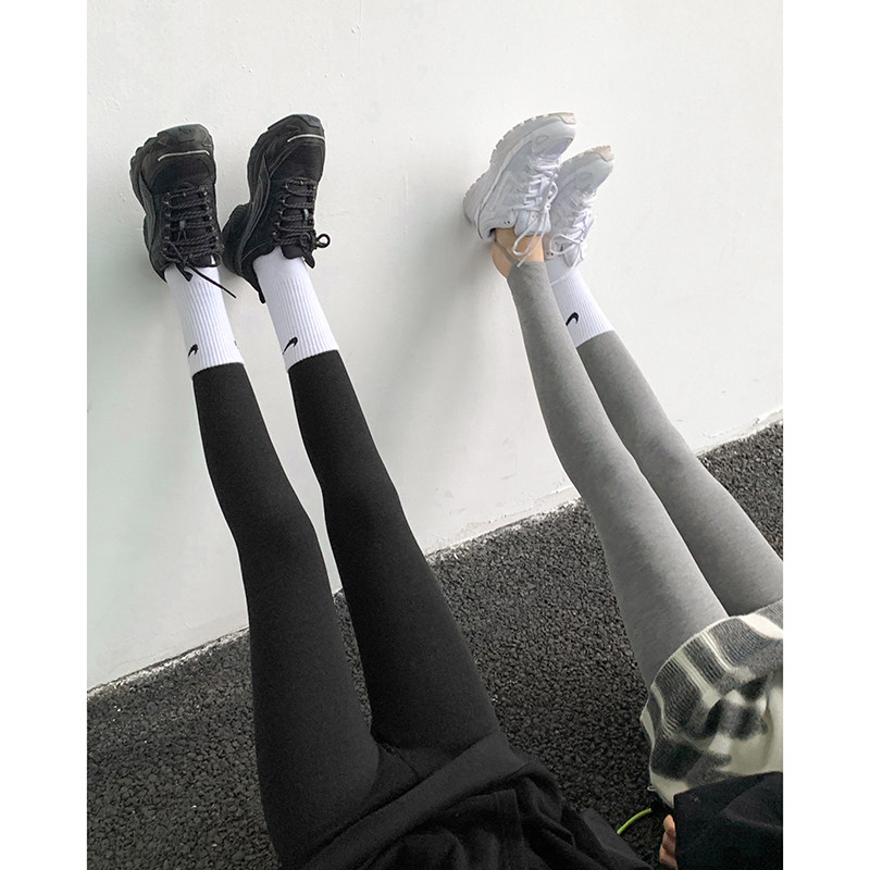 Race small sloth in grey inner lap pants female autumn winter black winter outside wearing shark tight height waist garnter slim fit pants