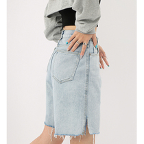 Womens summer thin high waist A-line loose straight leg summer five-point trousers wide leg large size medium trousers