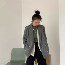 Race small lazy 2021 Spring and Autumn new double-breasted thin casual black suit Korean loose suit jacket women tide